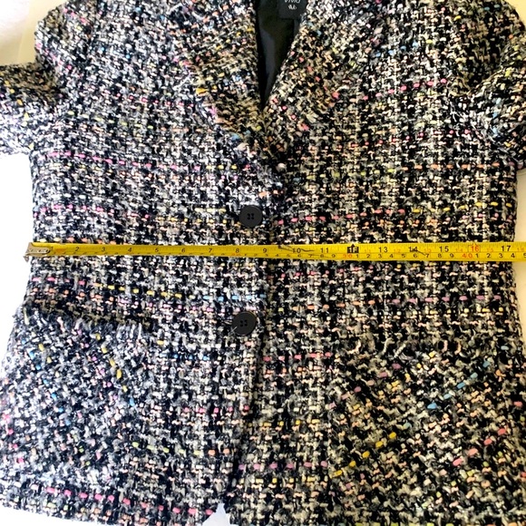 Black wool tweed blazer with fringes at collar trim line & outer pockets US 10 - Picture 15 of 16